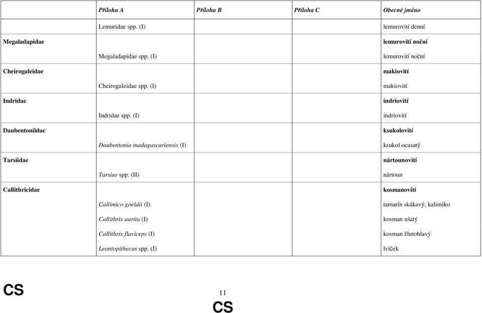 (I) indriovití Daubentoniidae ksukolovití Daubentonia madagascariensis (I) ksukol ocasatý Tarsiidae nártounovití Tarsius spp.