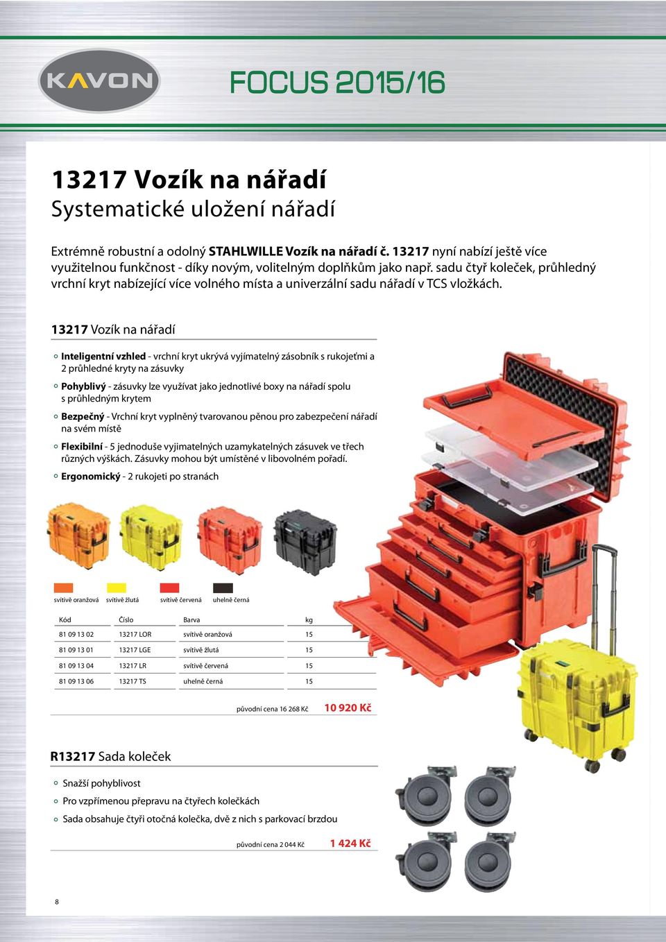 sadu čtyř koleček, průhledný vrchní kryt nabízející více volného místa a univerzální sadu nářadí v TCS vložkách.