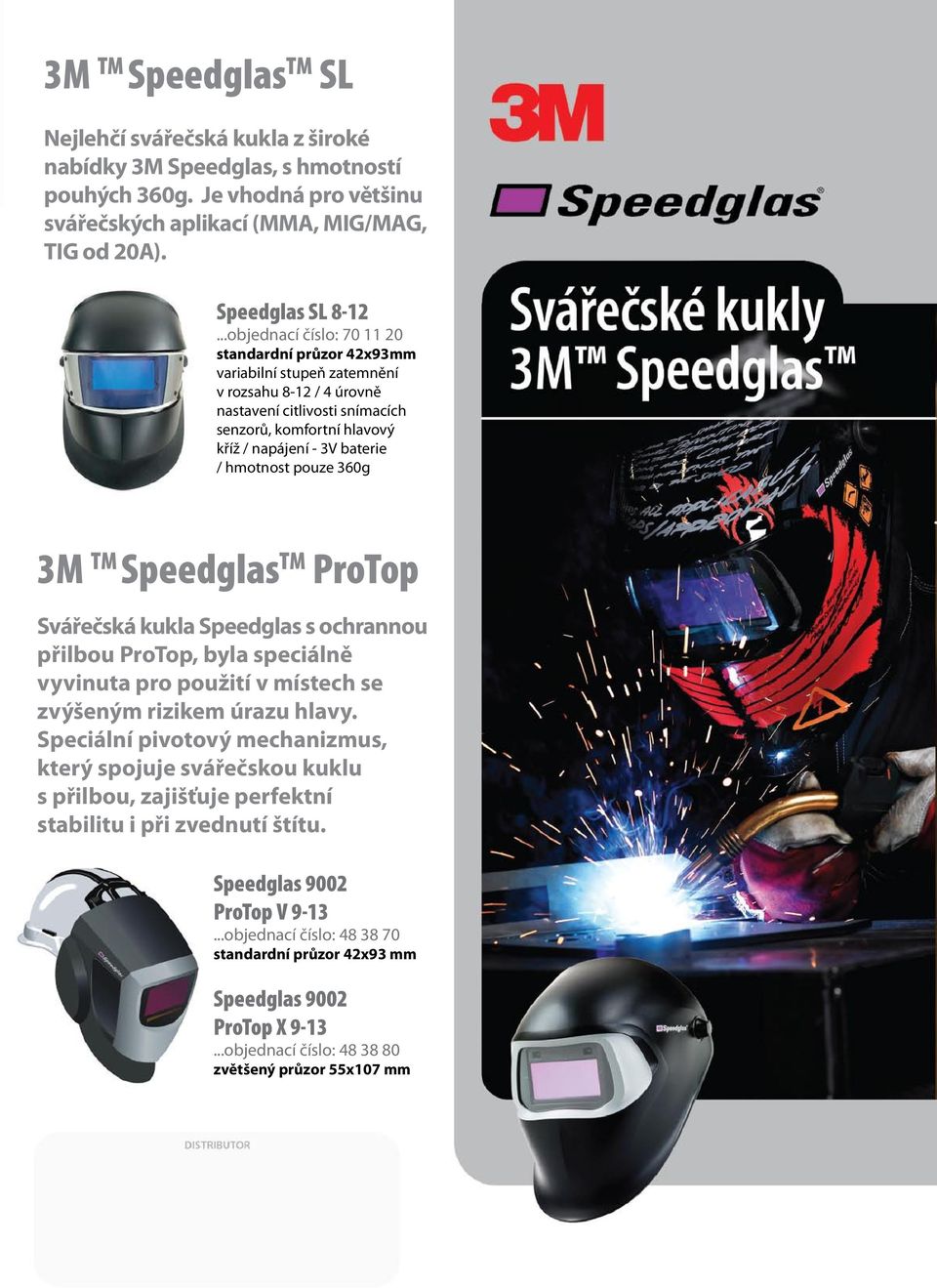 TM Speedglas TM ProTop Svářečská kukla Speedglas s ochrannou přilbou ProTop, byla speciálně vyvinuta pro použití v místech se zvýšeným rizikem úrazu hlavy.