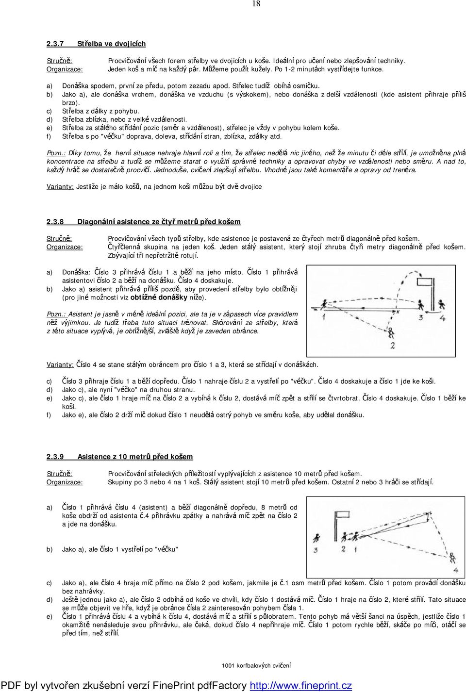 b) Jako a), ale donaska vrchem, donaska ve vzduchu (s vyskokem), nebo donaska z delsıvzda lenosti (kde asistent prihraje prılis brzo). c) Strelba z da lky z pohybu.