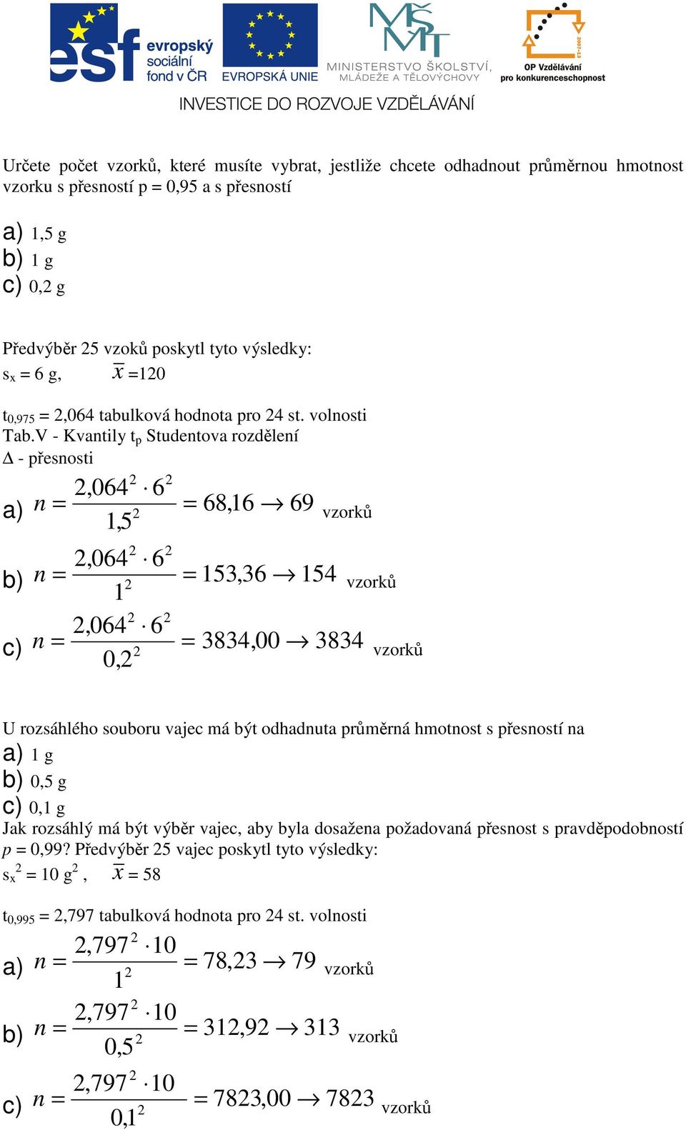 V - Kvatl t p Studetova rozděleí - přeot a), 064 6 5, ), 064 6 c), 064 6 0, 68 6 69, vzorů, vzorů 53 36 54, vzorů 3834 00 3834 U rozáhlého ouoru vajec má ýt