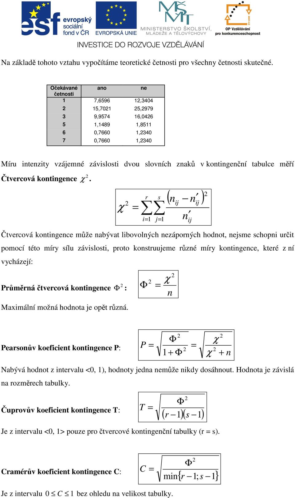 χ r ( j j ) j j Čtvercová otgece může aývat lovolých ezáporých hodot, ejme chop určt pomocí této mír ílu závlot, proto otruujeme růzé mír otgece, teré z í vcházejí: Průměrá čtvercová otgece Φ :