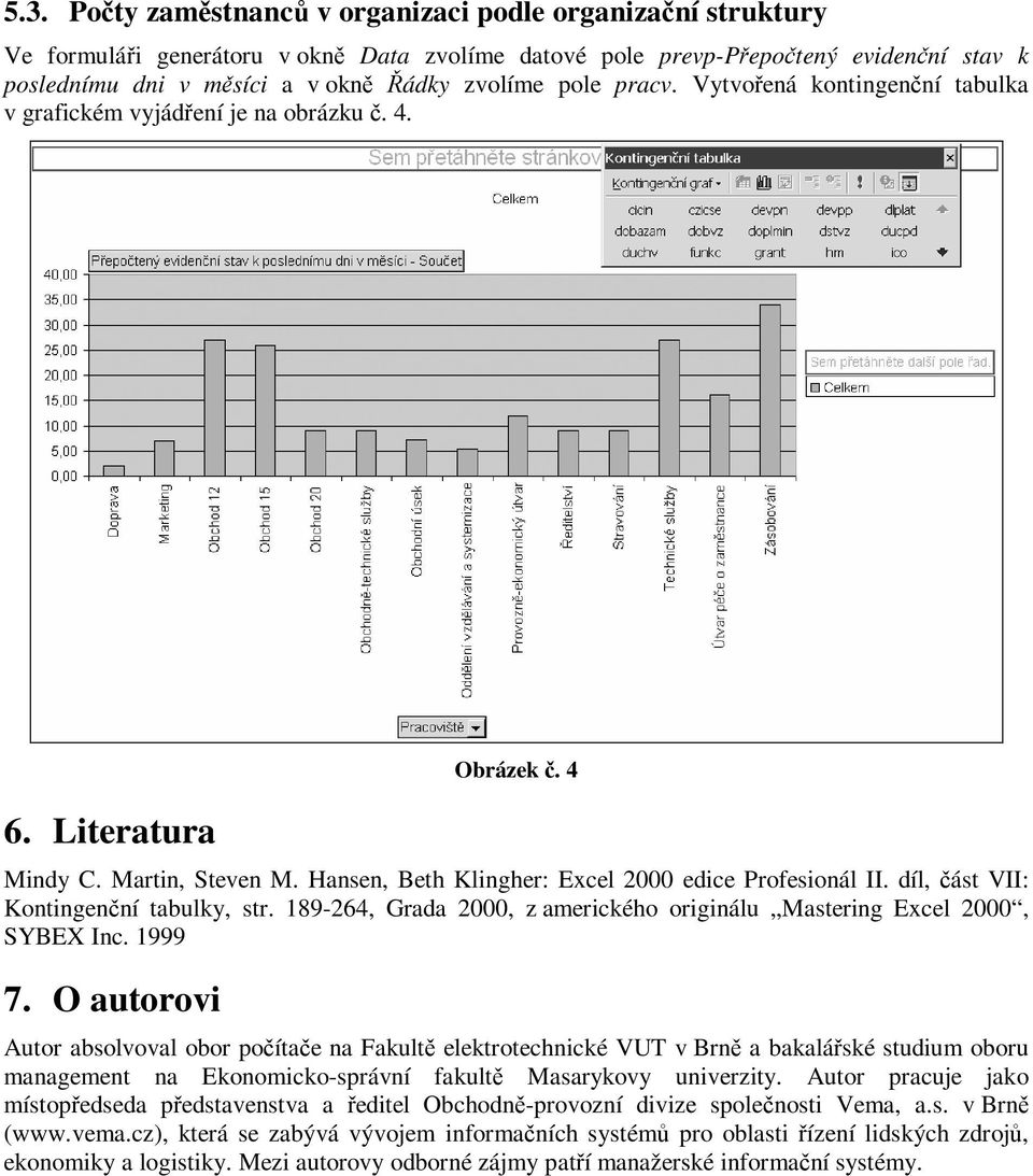 díl, ást VII: Kontingenní tabulky, str. 189-264, Grada 2000, z amerického originálu Mastering Excel 2000, SYBEX Inc. 1999 7.