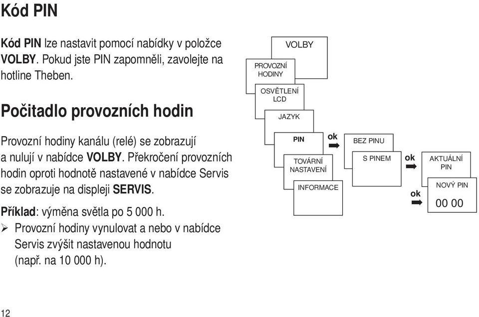 Překročení provozních hodin oproti hodnotě nastavené v nabídce Servis se zobrazuje na displeji SERVIS. Příklad: výměna světla po 5 000 h.