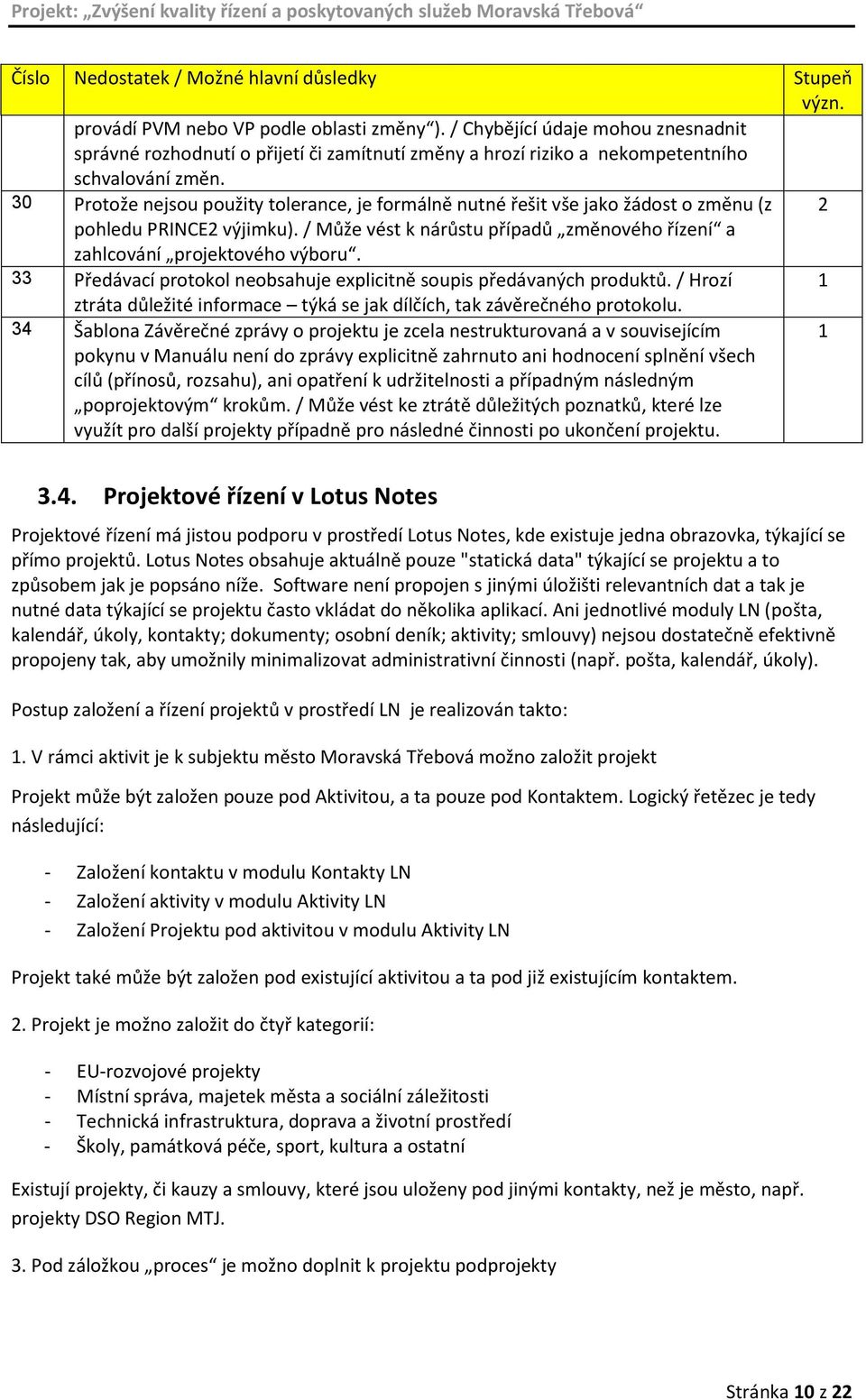 30 Protože nejsou použity tolerance, je formálně nutné řešit vše jako žádost o změnu (z 2 pohledu PRINCE2 výjimku). / Může vést k nárůstu případů změnového řízení a zahlcování projektového výboru.