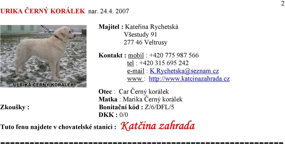 +420 775 987 566 tel : +420 315 695 242 e-mail : K.Rychetska@seznam.cz www : http://www.