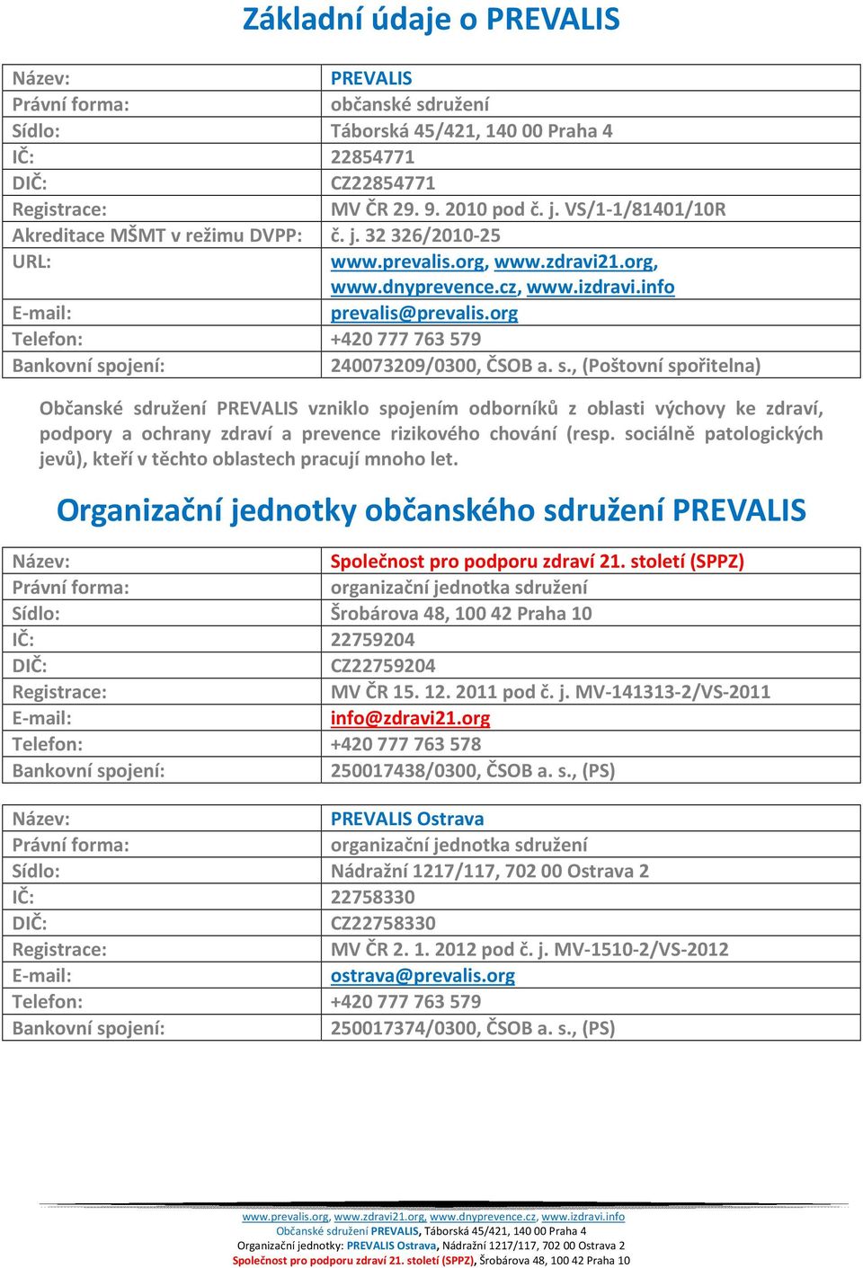 org Telefon: +420 777763579 Bankovní sp