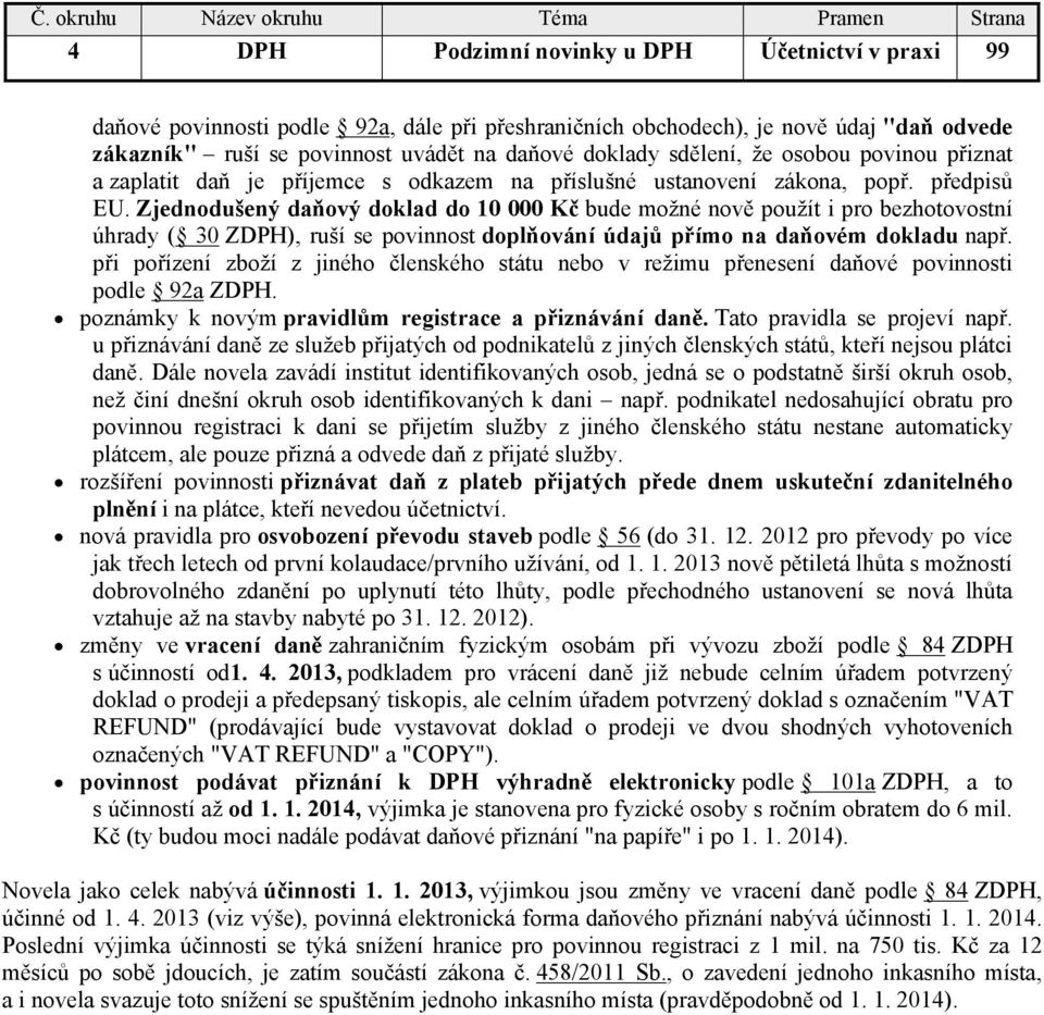 Zjednodušený daňový doklad do 10 000 Kč bude možné nově použít i pro bezhotovostní úhrady ( 30 ZDPH), ruší se povinnost doplňování údajů přímo na daňovém dokladu např.