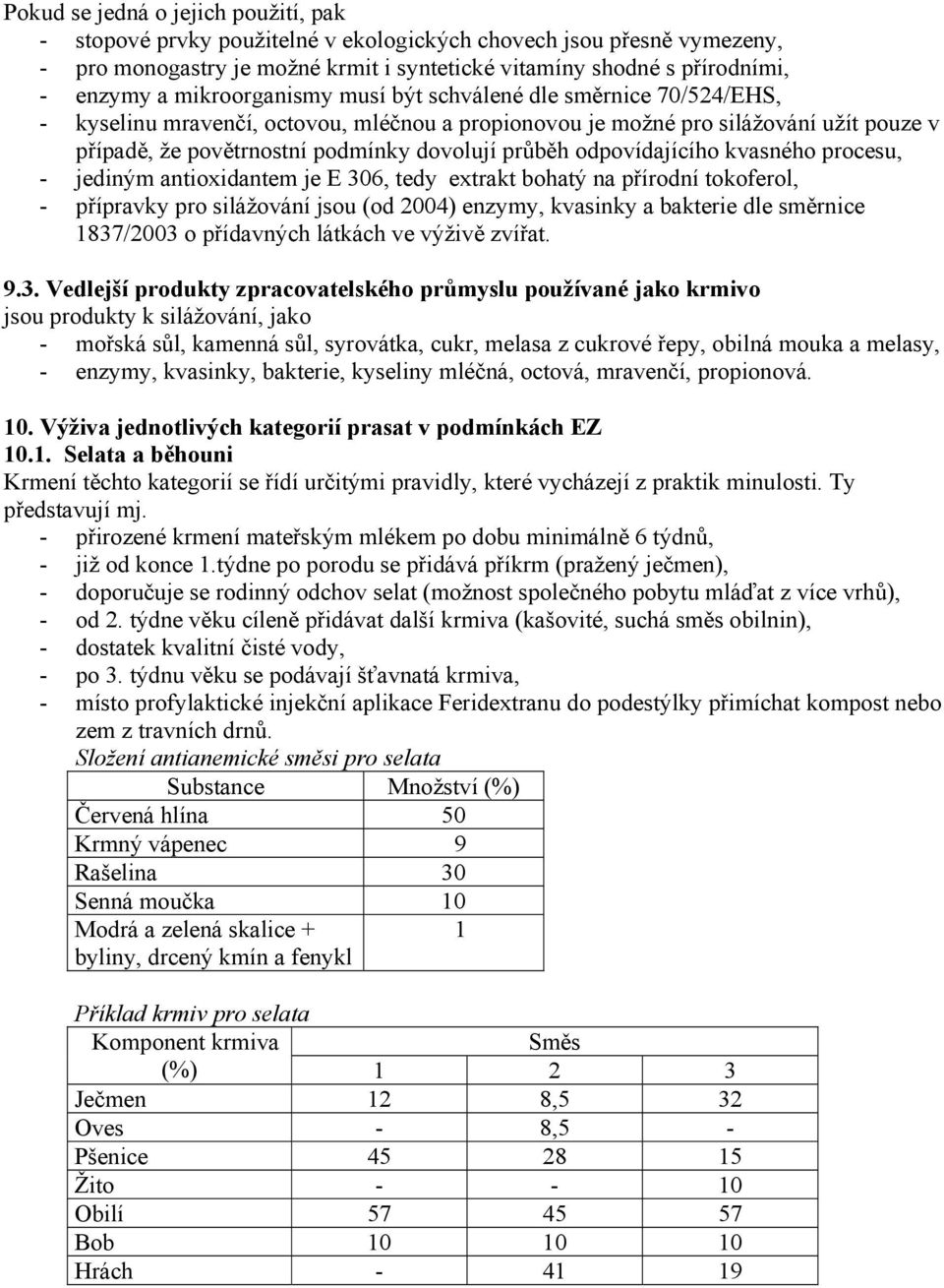 odpovídajícího kvasného procesu, - jediným antioxidantem je E 306, tedy extrakt bohatý na přírodní tokoferol, - přípravky pro silážování jsou (od 2004) enzymy, kvasinky a bakterie dle směrnice