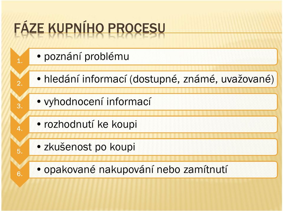 3. vyhodnocení informací 4. 4. rozhodnutí ke koupi 5.