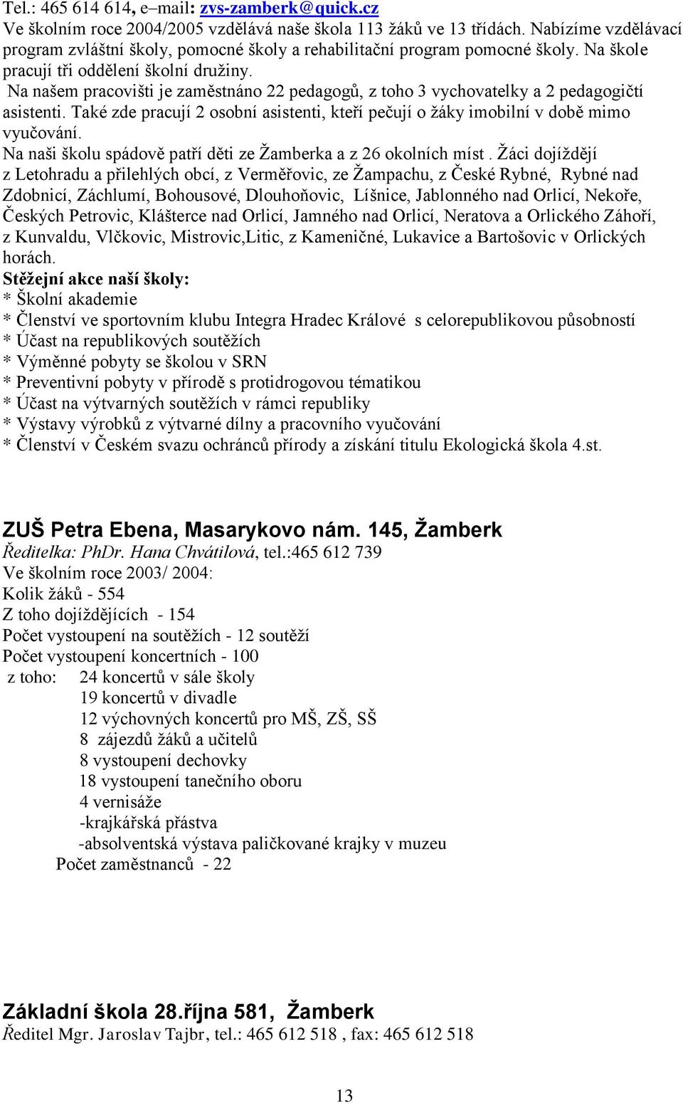 Na našem pracovišti je zaměstnáno 22 pedagogů, z toho 3 vychovatelky a 2 pedagogičtí asistenti. Také zde pracují 2 osobní asistenti, kteří pečují o žáky imobilní v době mimo vyučování.