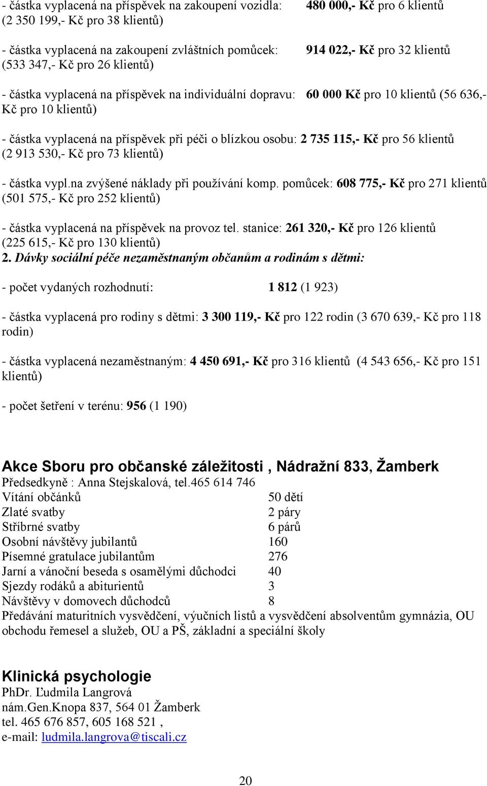 115,- Kč pro 56 klientů (2 913 530,- Kč pro 73 klientů) - částka vypl.na zvýšené náklady při používání komp.