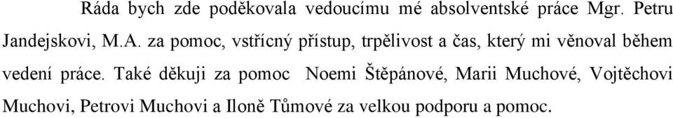 za pomoc, vstřícný přístup, trpělivost a čas, který mi věnoval během