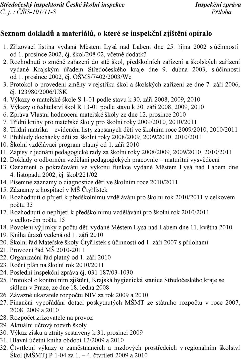 dubna 2003, s účinností od 1. prosince 2002, čj. OŠMS/7402/2003/We 3. Protokol o provedení změny v rejstříku škol a školských zařízení ze dne 7. září 2006, čj. 123980/2006/USK 4.