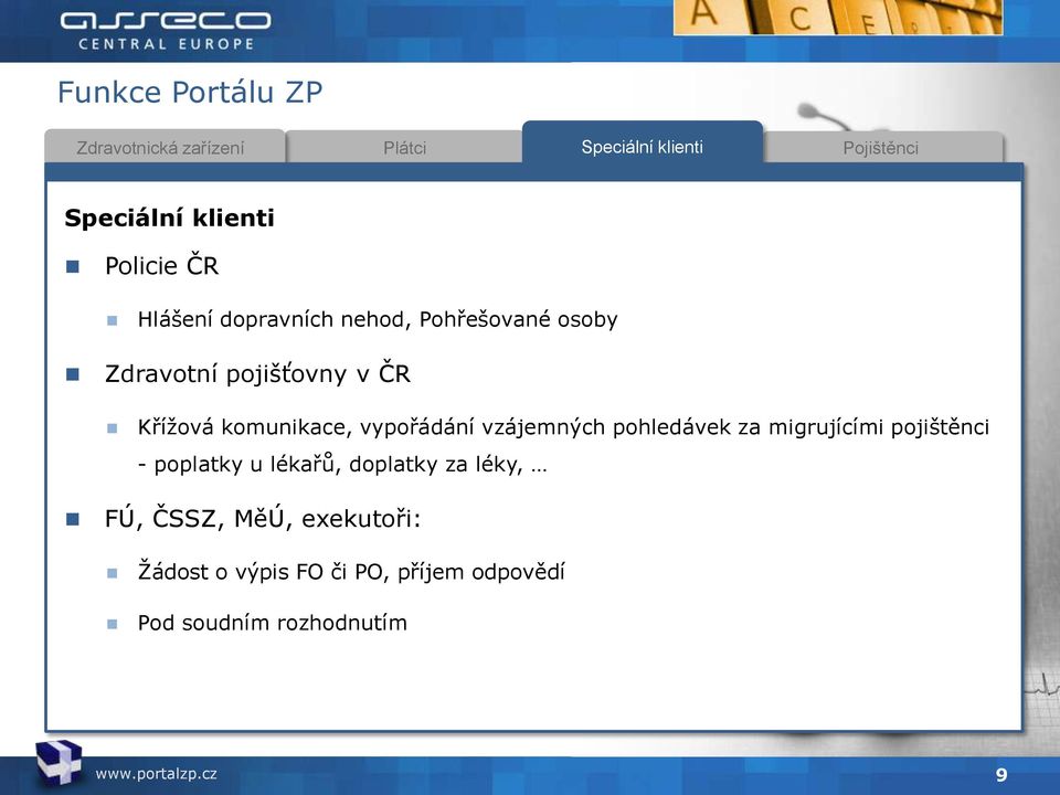 komunikace, vypořádání vzájemných pohledávek za migrujícími pojištěnci - poplatky u lékařů,