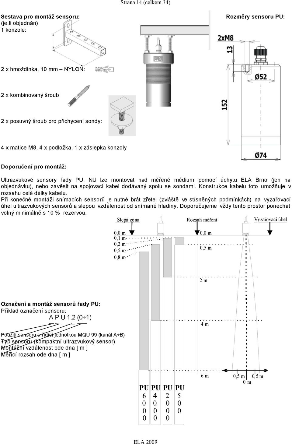 sensry řady PU, NU lze mntvat nad měřené médium pmcí úchytu ELA Brn (jen na bjednávku), neb zavěsit na spjvací kabel ddávaný splu se sndami. Knstrukce kabelu tt umžňuje v rzsahu celé délky kabelu.