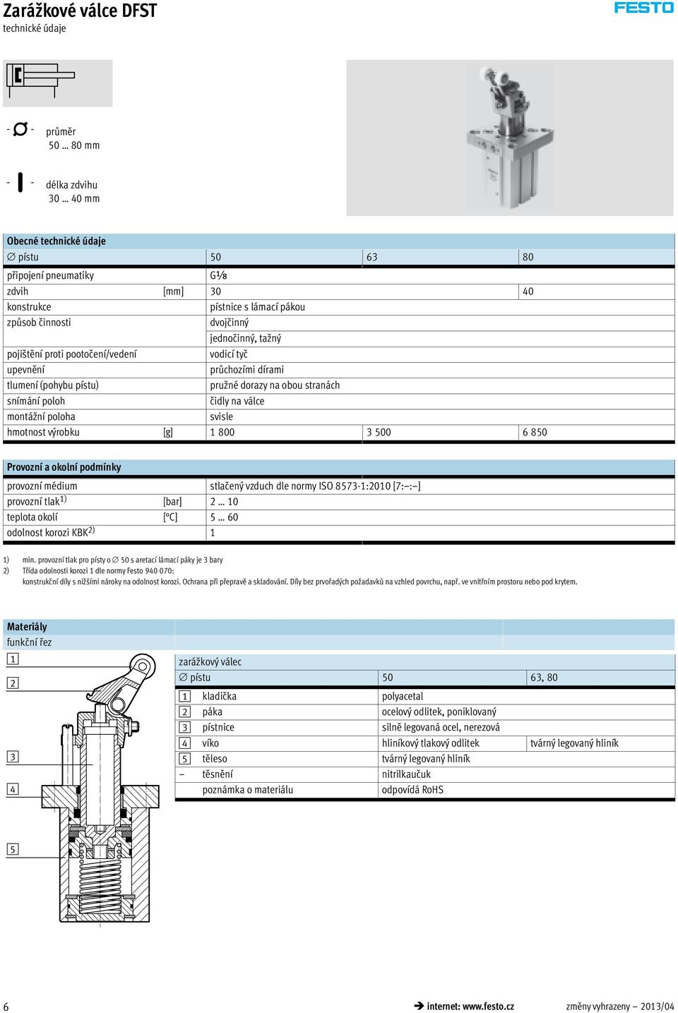6 850 Provozní a okolní podmínky provozní médium stlačený vzduch dle normy ISO 8573-1:2010 [7: : ] provozní tlak 1) [bar] 2 10 teplota okolí [ C] 5 60 odolnost korozi KBK 2) 1 1) min.