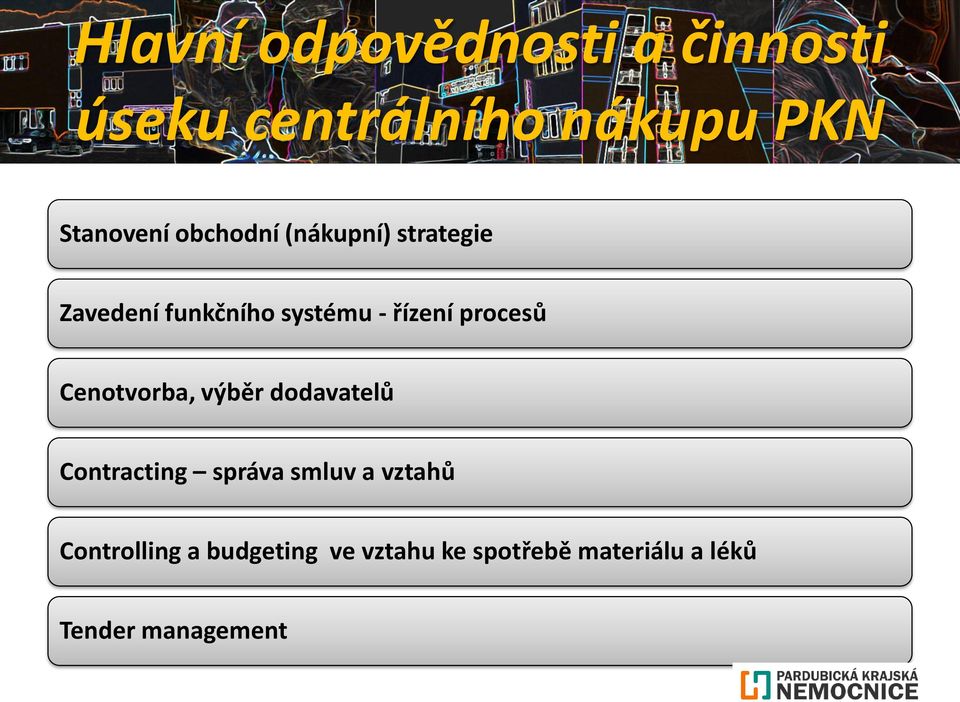 procesů Cenotvorba, výběr dodavatelů Contracting správa smluv a vztahů