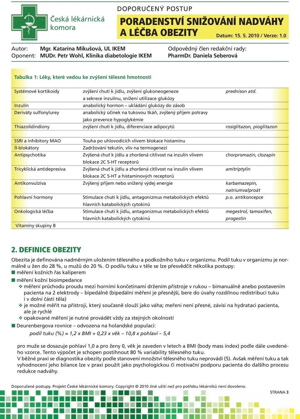 hypoglykémie Thiazolidindiony zvýšení chuti k jídlu, diferenciace adipocytů rosiglitazon, pioglitazon SSRI a inhibitory MAO Touha po uhlovodících vlivem blokace histaminu ß-blokátory Zadržování