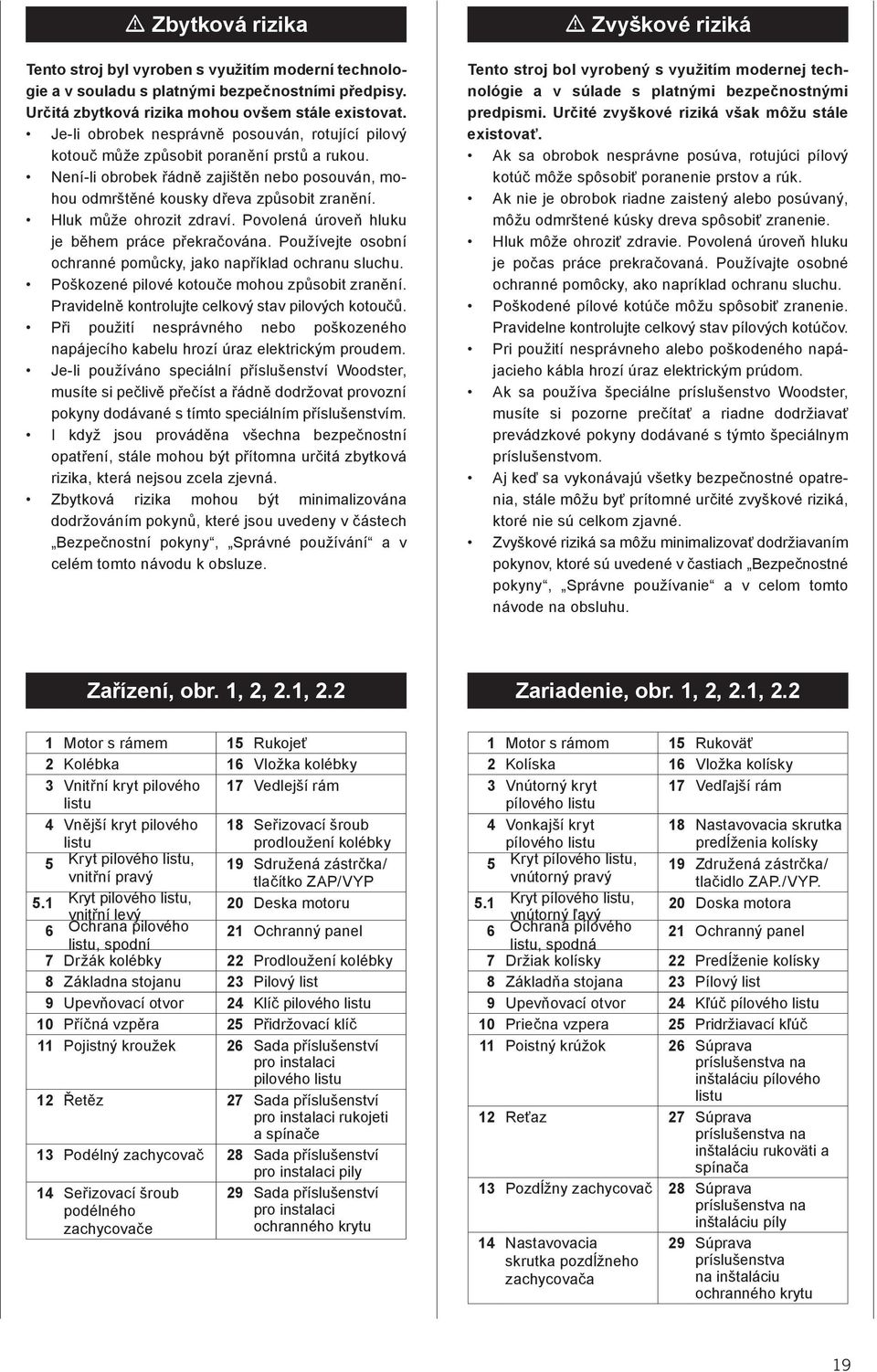 Hluk může ohrozit zdraví. Povolená úroveň hluku je během práce překračována. Používejte osobní ochranné pomůcky, jako například ochranu sluchu. Poškozené pilové kotouče mohou způsobit zranění.