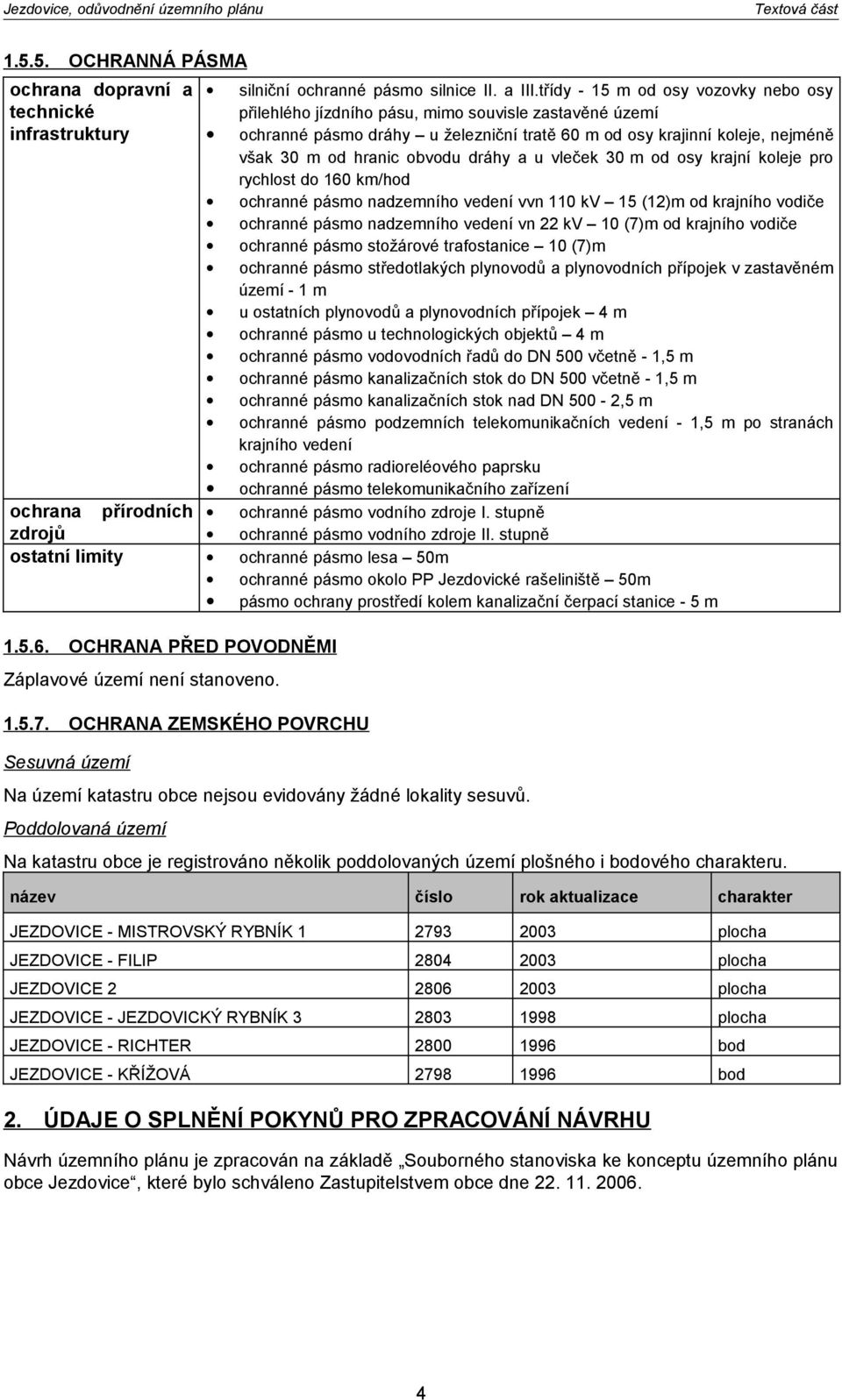 dráhy a u vleček 30 m od osy krajní koleje pro rychlost do 160 km/hod ochranné pásmo nadzemního vedení vvn 110 kv 15 (12)m od krajního vodiče ochranné pásmo nadzemního vedení vn 22 kv 10 (7)m od