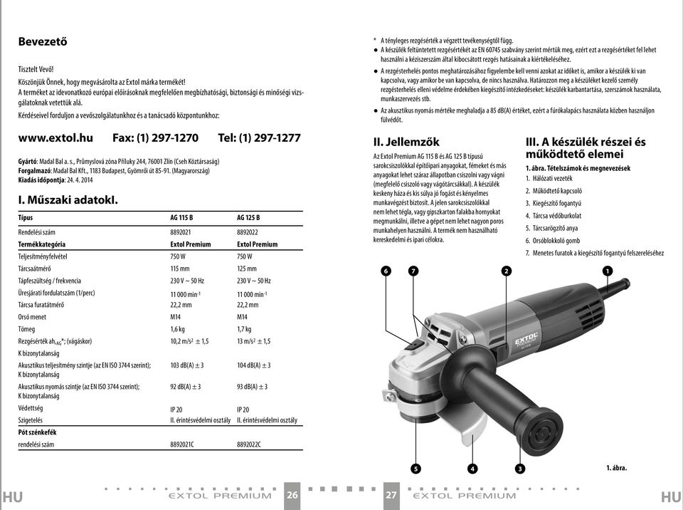 Kérdéseivel forduljon a vevőszolgálatunkhoz és a tanácsadó központunkhoz: www.extol.hu Fax: (1) 297-1270 Tel: (1) 297-1277 Gyártó: Madal Bal a. s.