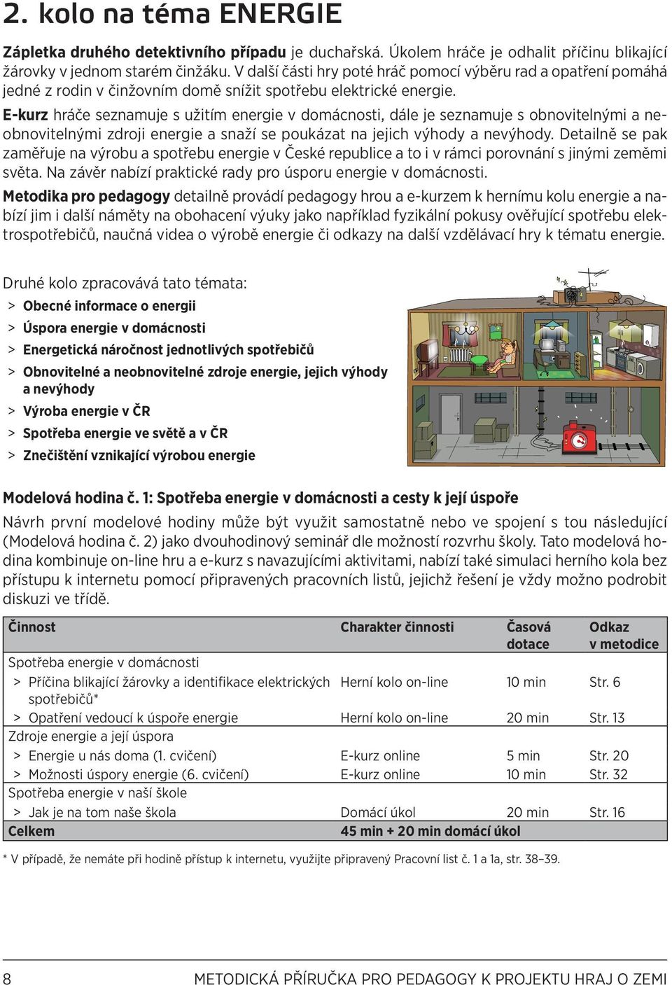 E-kurz hráče seznamuje s užitím energie v domácnosti, dále je seznamuje s obnovitelnými a neobnovitelnými zdroji energie a snaží se poukázat na jejich výhody a nevýhody.