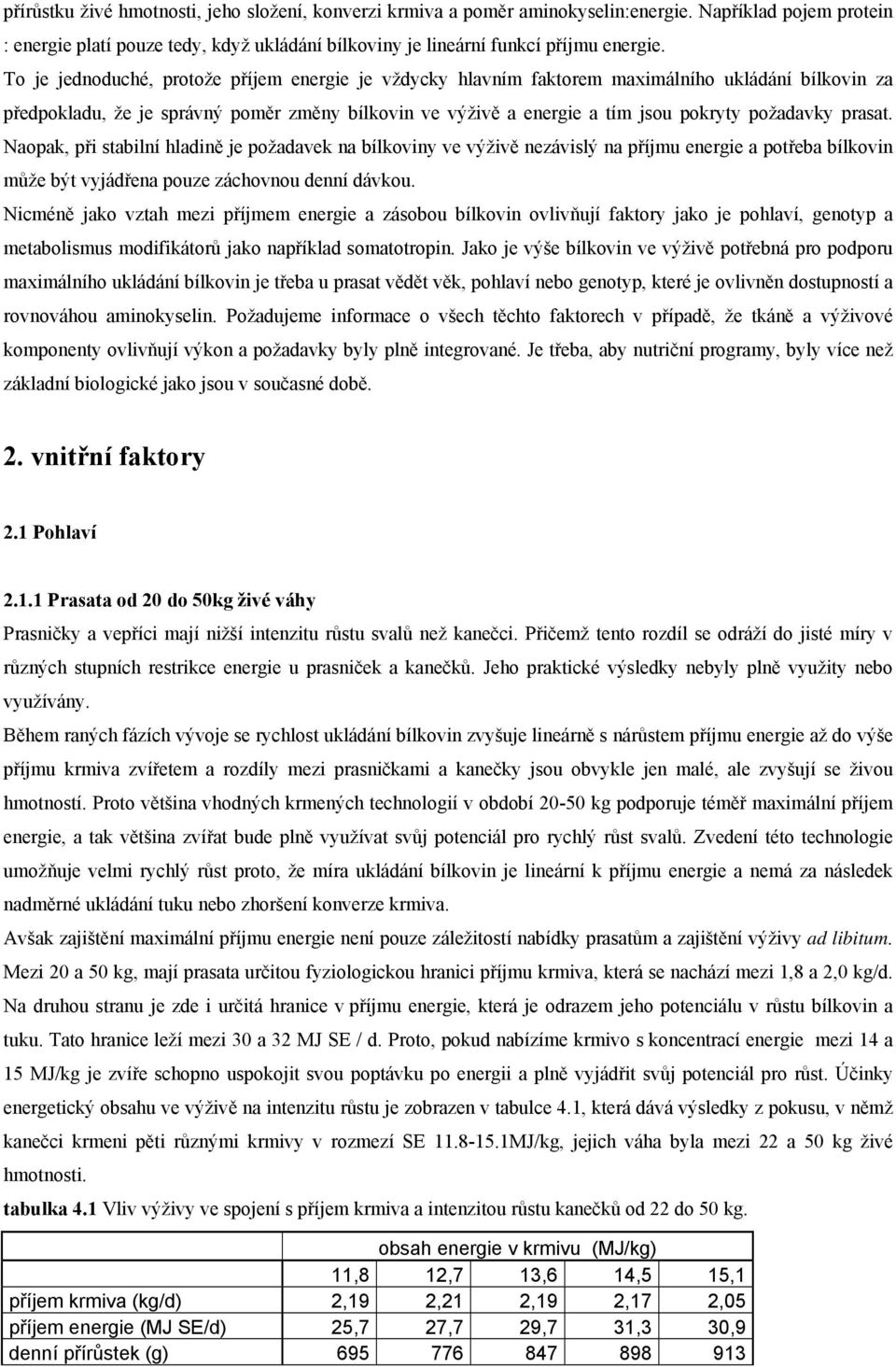 prasat. Naopak, při stabilní hladině je požadavek na bílkoviny ve výživě nezávislý na příjmu energie a potřeba bílkovin může být vyjádřena pouze záchovnou denní dávkou.