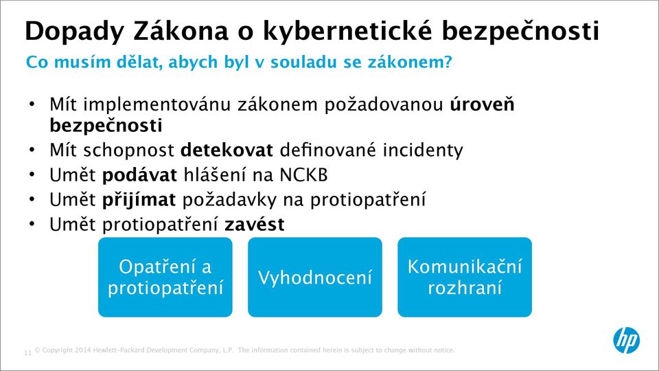 Mít implementovánu zákonem požadovanou úroveň bezpečnosti Mít schopnost detekovat