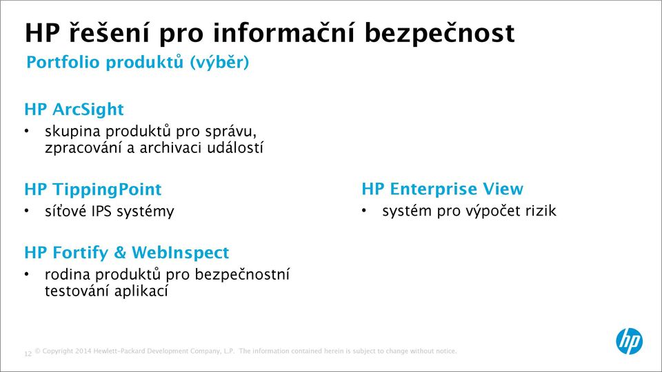 TippingPoint síťové IPS systémy HP Enterprise View systém pro výpočet