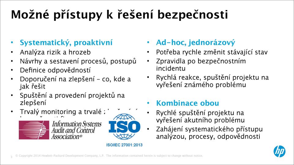 Ad-hoc, jednorázový Potřeba rychle změnit stávající stav Zpravidla po bezpečnostním incidentu Rychlá reakce, spuštění projektu na vyřešení