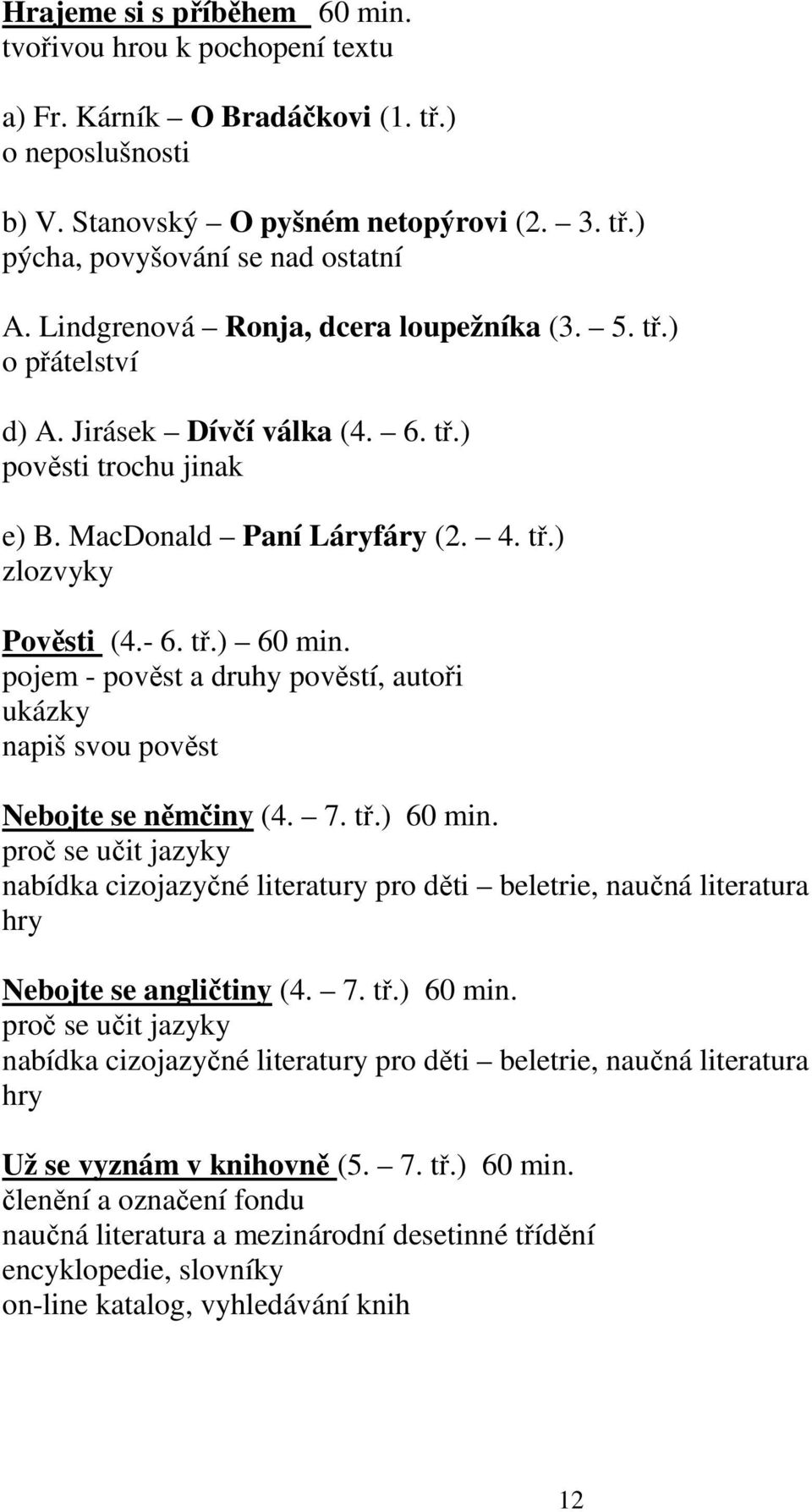 pojem - pověst a druhy pověstí, autoři ukázky napiš svou pověst Nebojte se němčiny (4. 7. tř.) 60 min.