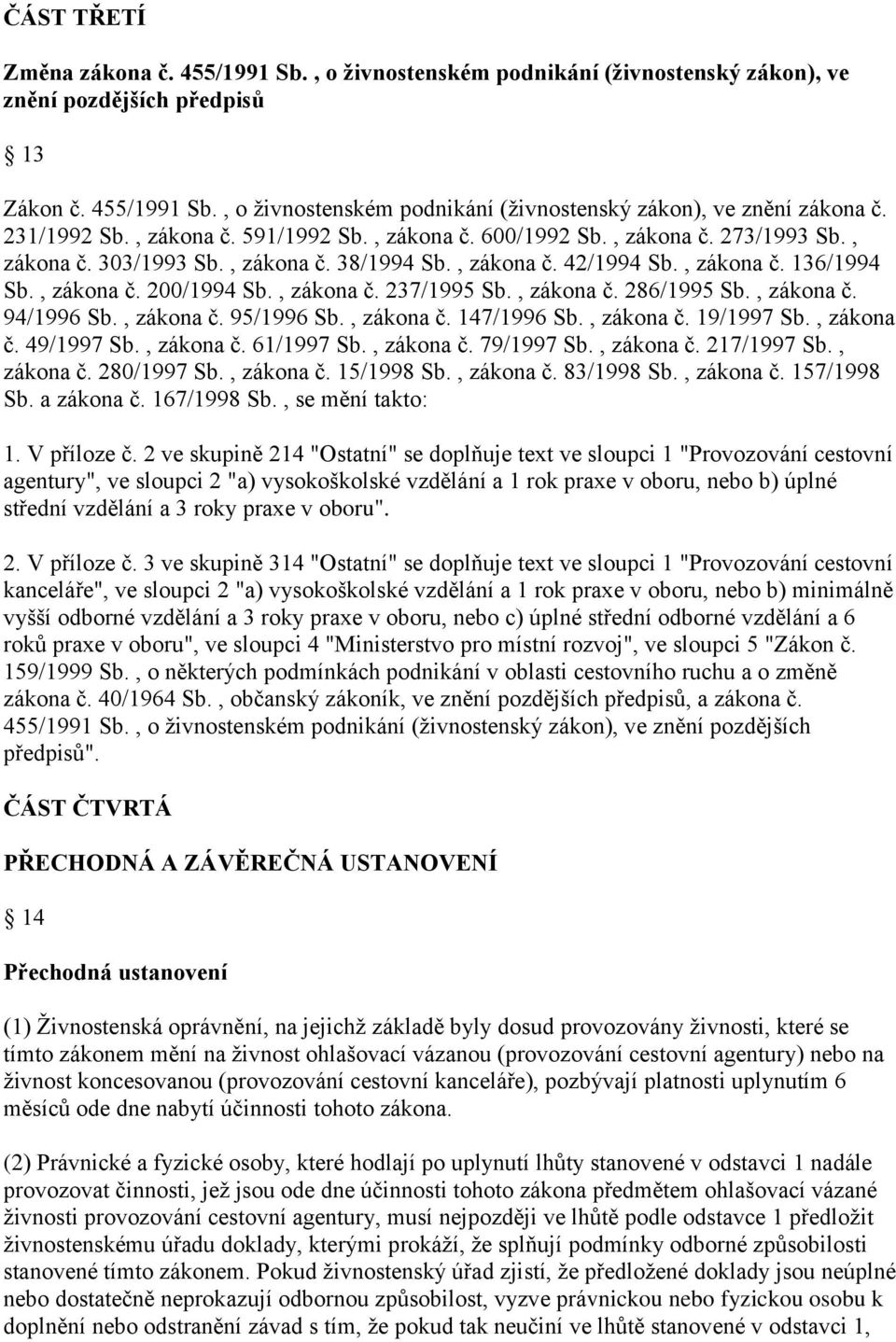 , zákona č. 237/1995 Sb., zákona č. 286/1995 Sb., zákona č. 94/1996 Sb., zákona č. 95/1996 Sb., zákona č. 147/1996 Sb., zákona č. 19/1997 Sb., zákona č. 49/1997 Sb., zákona č. 61/1997 Sb., zákona č. 79/1997 Sb.