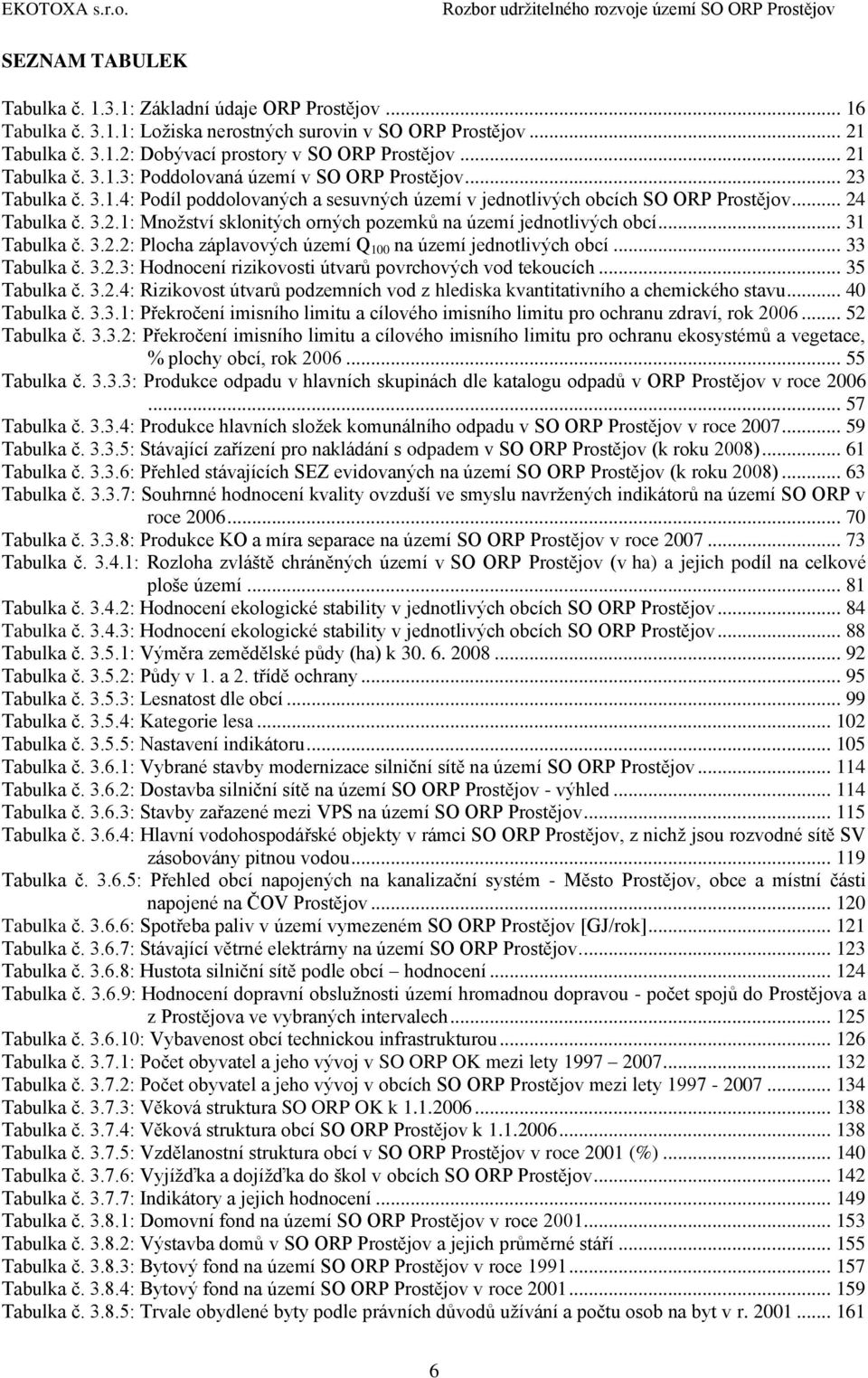 .. 31 Tabulka č. 3.2.2: Plocha záplavových území Q 100 na území jednotlivých obcí... 33 Tabulka č. 3.2.3: Hodnocení rizikovosti útvarů povrchových vod tekoucích... 35 Tabulka č. 3.2.4: Rizikovost útvarů podzemních vod z hlediska kvantitativního a chemického stavu.