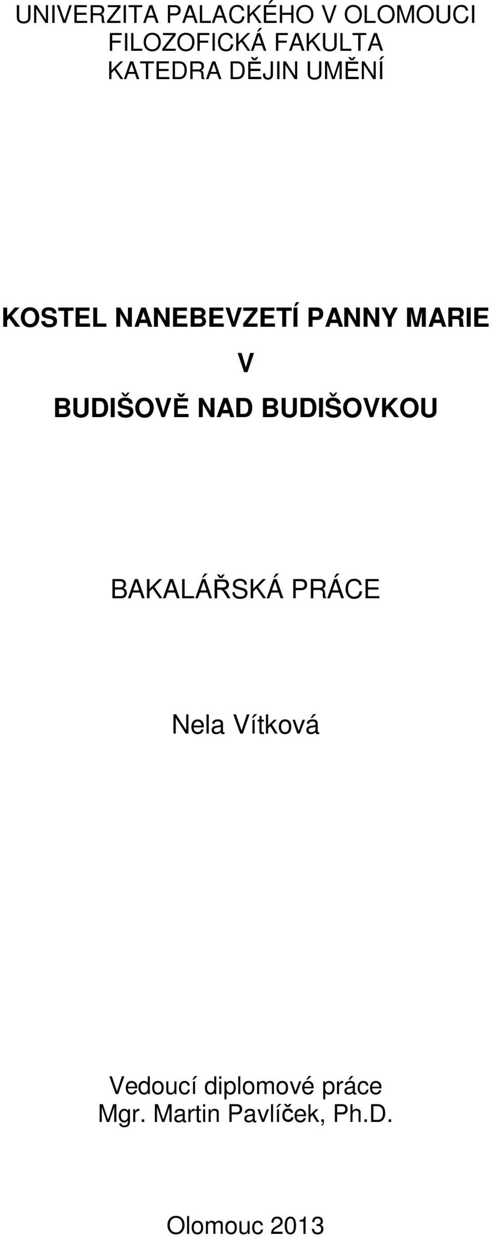 BUDIŠOVĚ NAD BUDIŠOVKOU BAKALÁŘSKÁ PRÁCE Nela Vítková