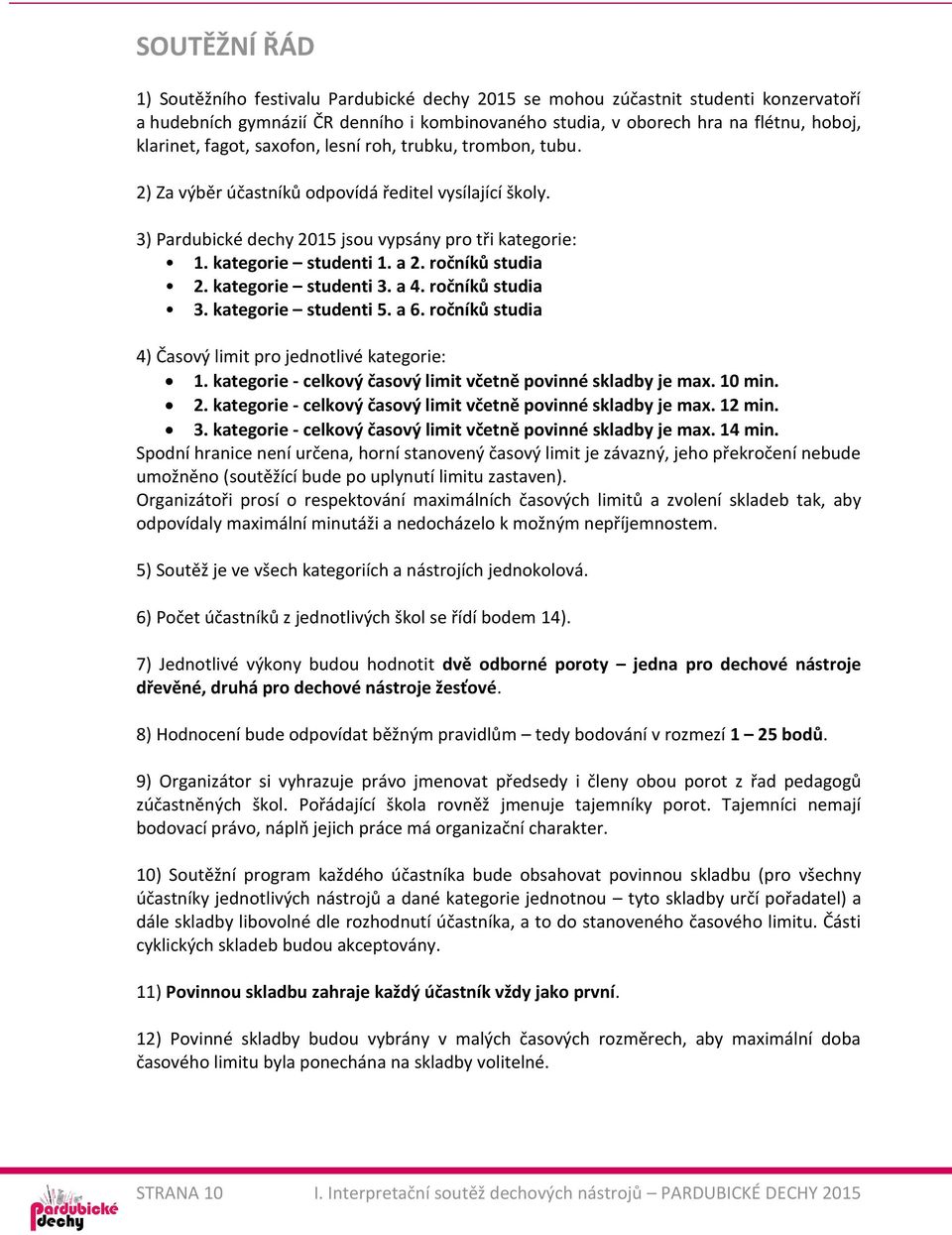 ročníků studia 2. kategorie studenti 3. a 4. ročníků studia 3. kategorie studenti 5. a 6. ročníků studia 4) Časový limit pro jednotlivé kategorie: 1.