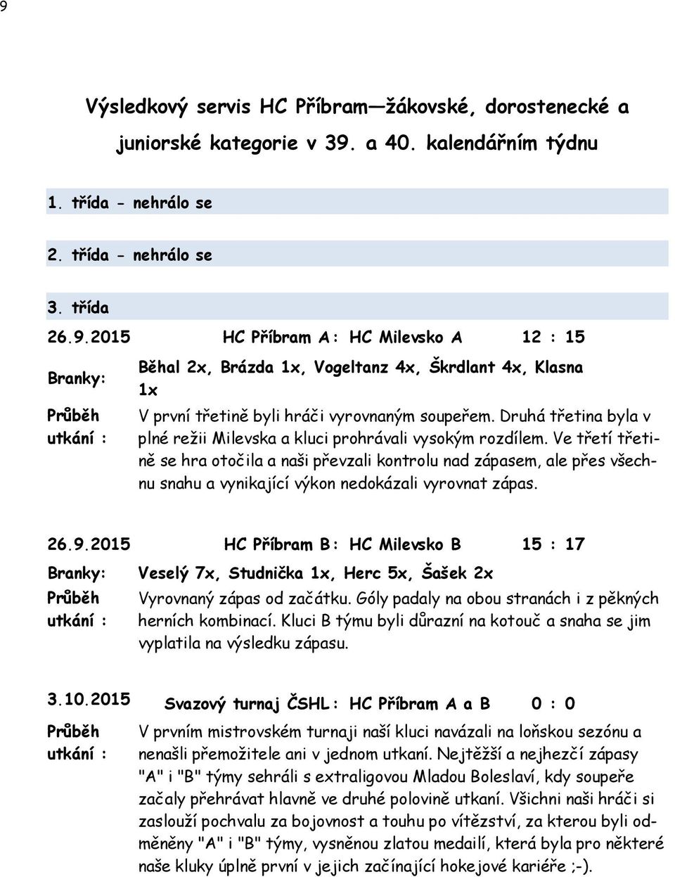 Ve třetí třetině se hra otočila a naši převzali kontrolu nad zápasem, ale přes všechnu snahu a vynikající výkon nedokázali vyrovnat zápas. 26.9.