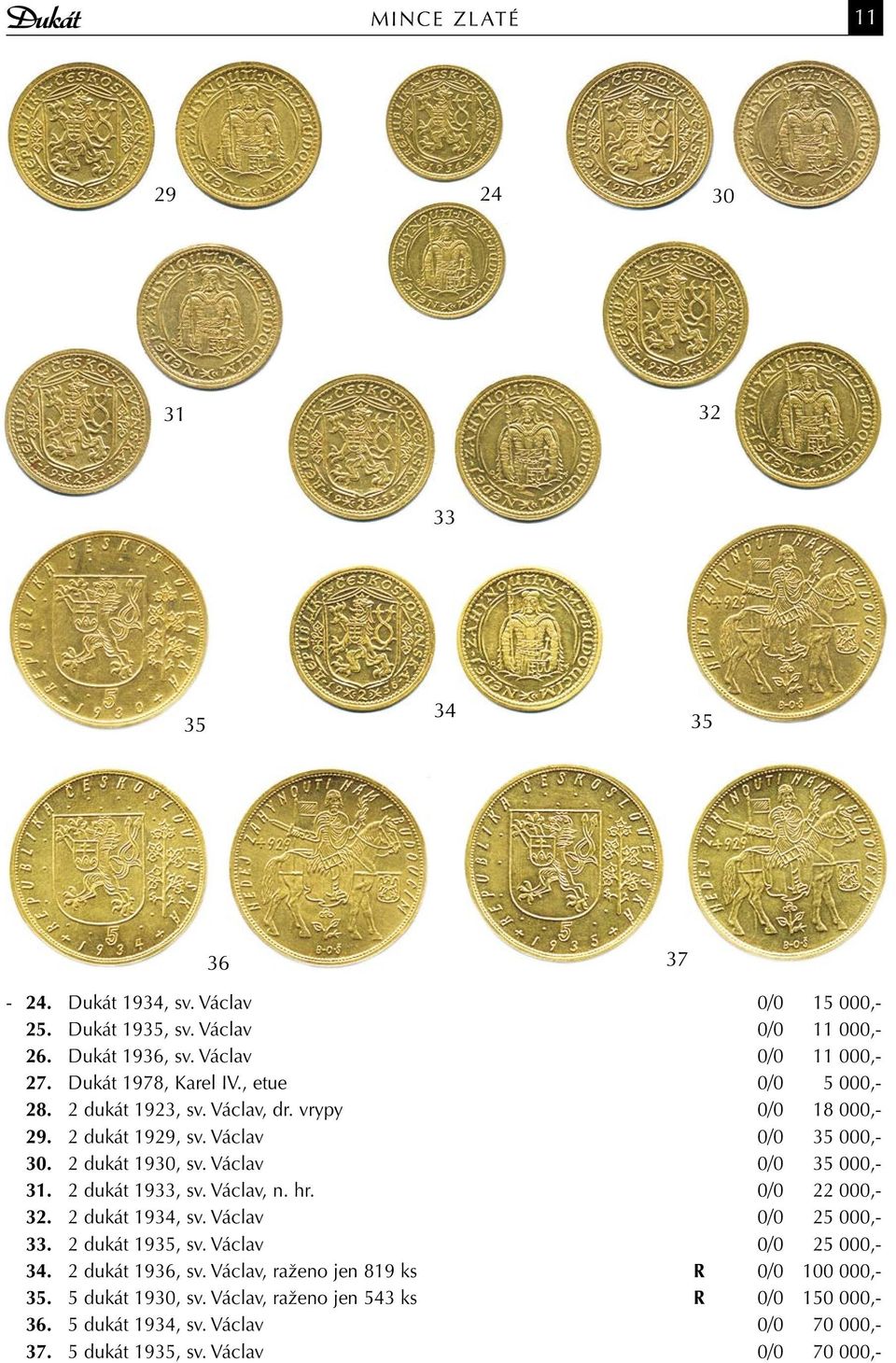 Václav 0/0 35 000,- 31. 2 dukát 1933, sv. Václav, n. hr. 0/0 22 000,- 32. 2 dukát 1934, sv. Václav 0/0 25 000,- 33. 2 dukát 1935, sv. Václav 0/0 25 000,- 34.