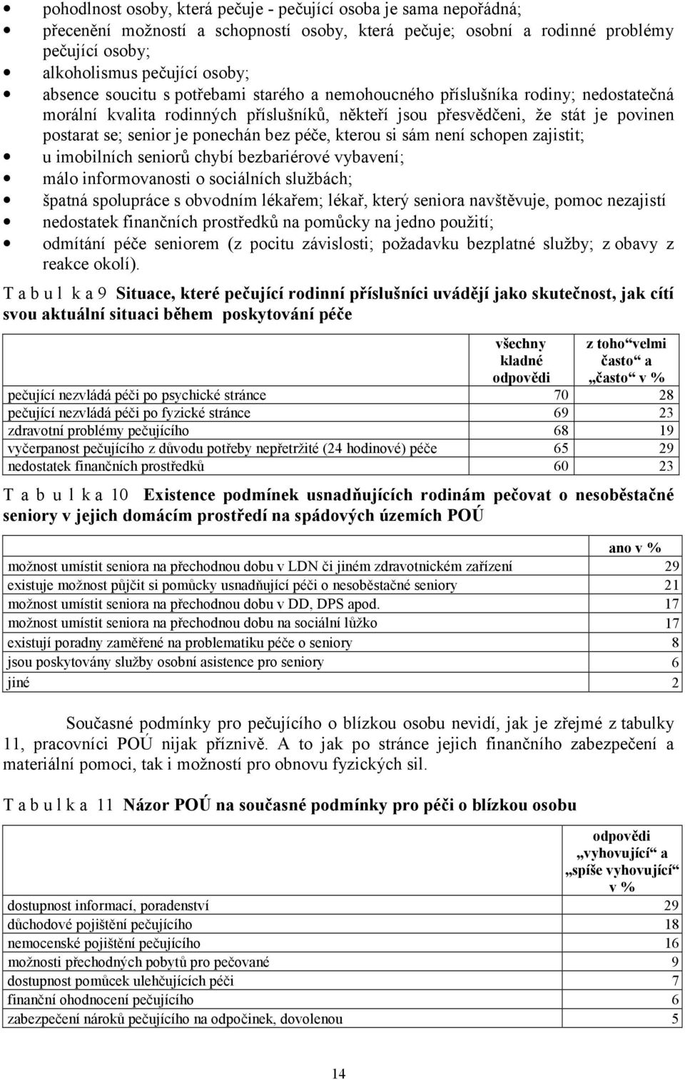 péče, kterou si sám není schopen zajistit; u imobilních seniorů chybí bezbariérové vybavení; málo informovanosti o sociálních službách; špatná spolupráce s obvodním lékařem; lékař, který seniora