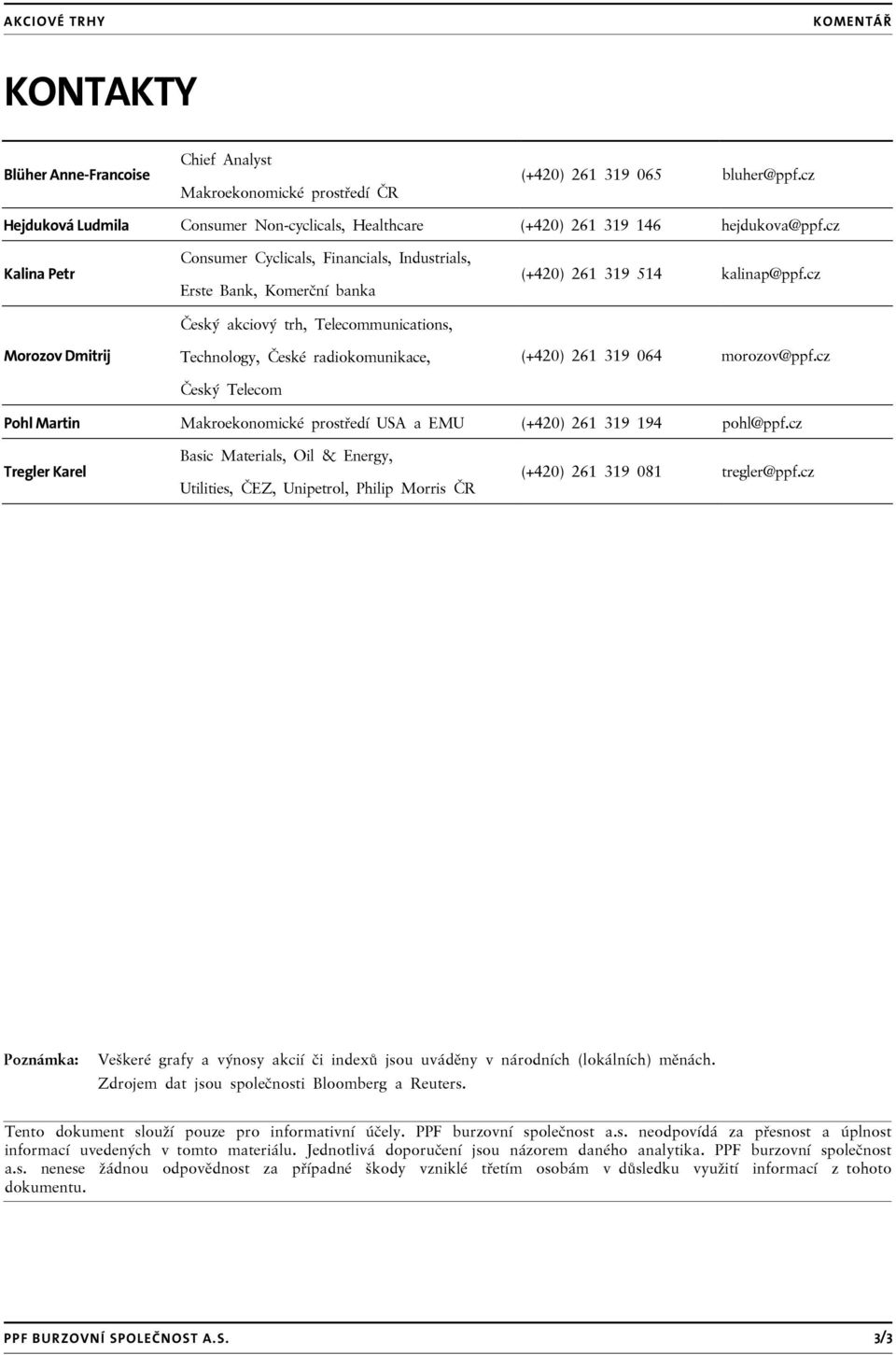 cz Kalina Petr Morozov Dmitrij Consumer Cyclicals, Financials, Industrials, Erste Bank, Komerční banka Český akciový trh, Telecommunications, Technology, České radiokomunikace, Český Telecom (+420)