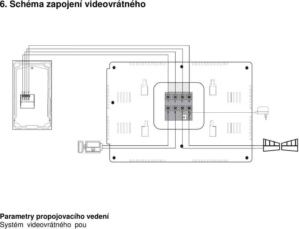 V místech s vysokou úrovní ru ení lze na vedení videosignálu pou ít 75 Ohm koaxiální kabel. Pr m r jádra vodi e [mm] 0,5 0,65 0,8 1 Vzdálenost [m] 30 50 70 115 8.