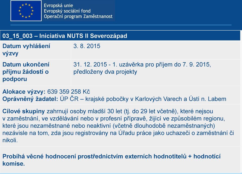 Labem Cílové skupiny zahrnují osoby mladší 30 let (tj.