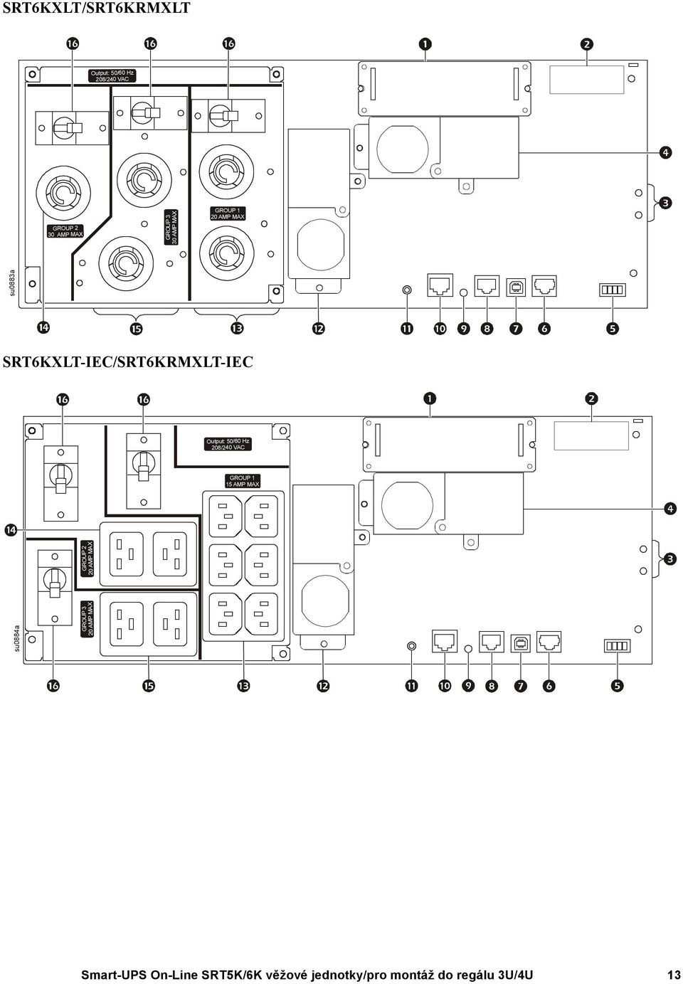 SRT6KXLT-IEC/SRT6KRMXLT-IEC Output: 50/60 Hz 208/240 VAC GROUP 1 15 AMP MAX