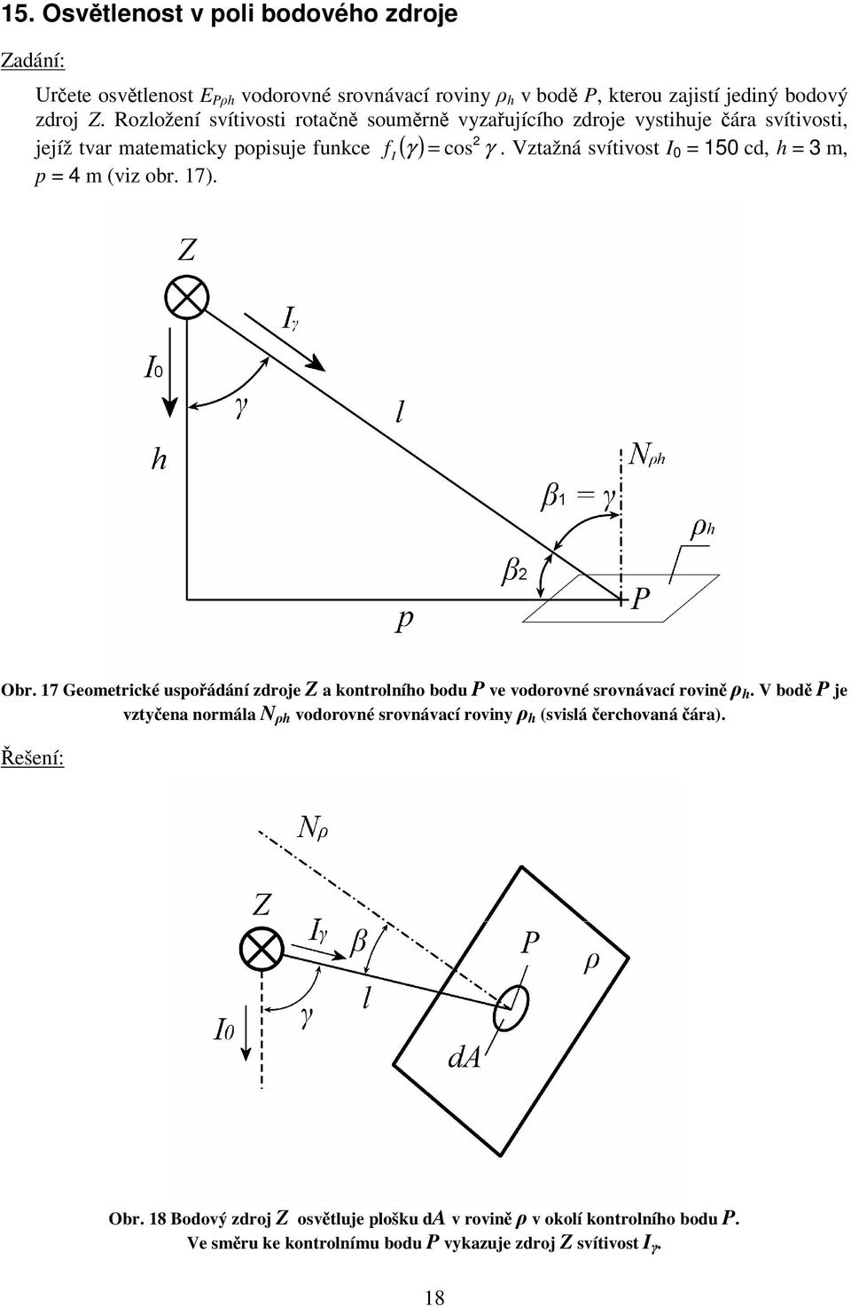 Vztažná svítivost 5 cd h 3 m p 4 m (viz obr. 7). Obr. 7 Geometrické uspořádání zdroje a kontrolního bodu P ve vodorovné srovnávací rovině ρ h.