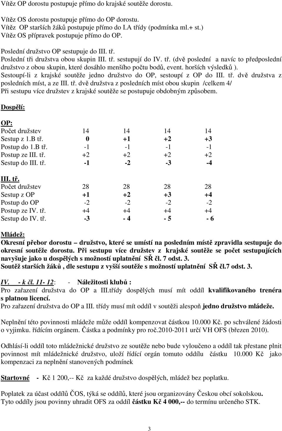 horších výsledků ). Sestoupí-li z krajské soutěže jedno družstvo do OP, sestoupí z OP do III. tř.