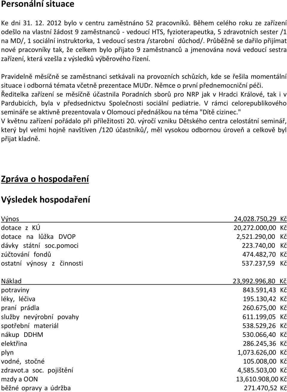 Průběžně se dařilo přijímat nové pracovníky tak, že celkem bylo přijato 9 zaměstnanců a jmenována nová vedoucí sestra zařízení, která vzešla z výsledků výběrového řízení.