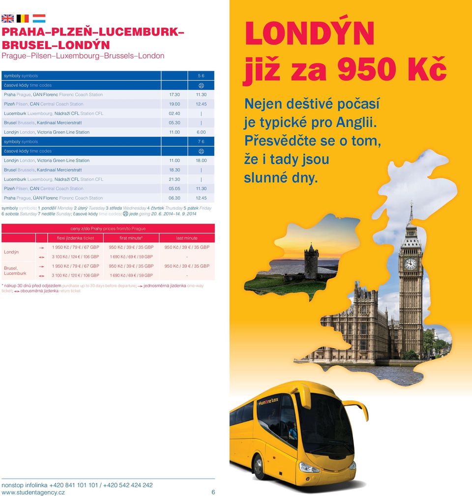 00 symboly symbols 7 6 Londýn London, Victoria Green Line Station 11.00 18.00 Brusel Brussels, Kardinaal Mercierstratt 18.30 Lucemburk Luxembourg, Nádraží CFL Station CFL 21.