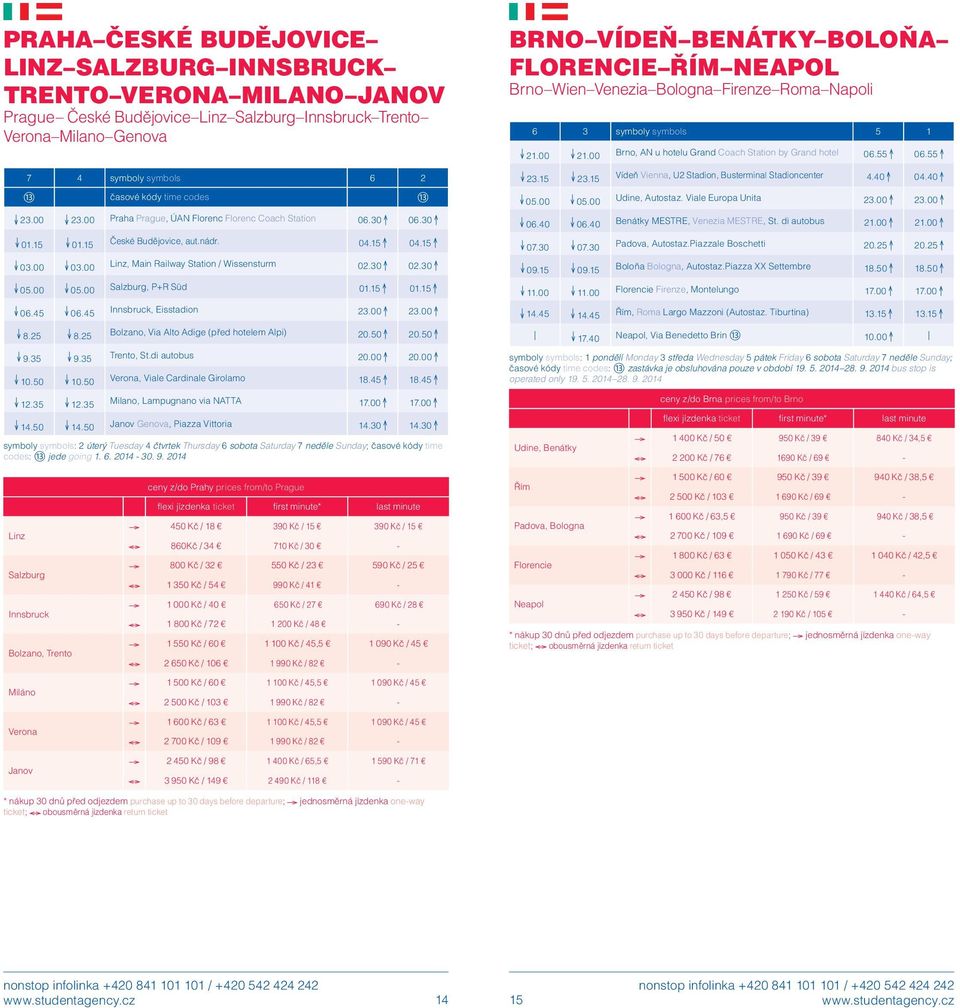 00 Praha Prague, ÚAN Florenc Florenc Coach Station 06.30 06.30 23.15 23.15 05.00 05.00 06.40 06.40 Vídeň Vienna, U2 Stadion, Busterminal Stadioncenter 4.40 04.40 Udine, Autostaz.