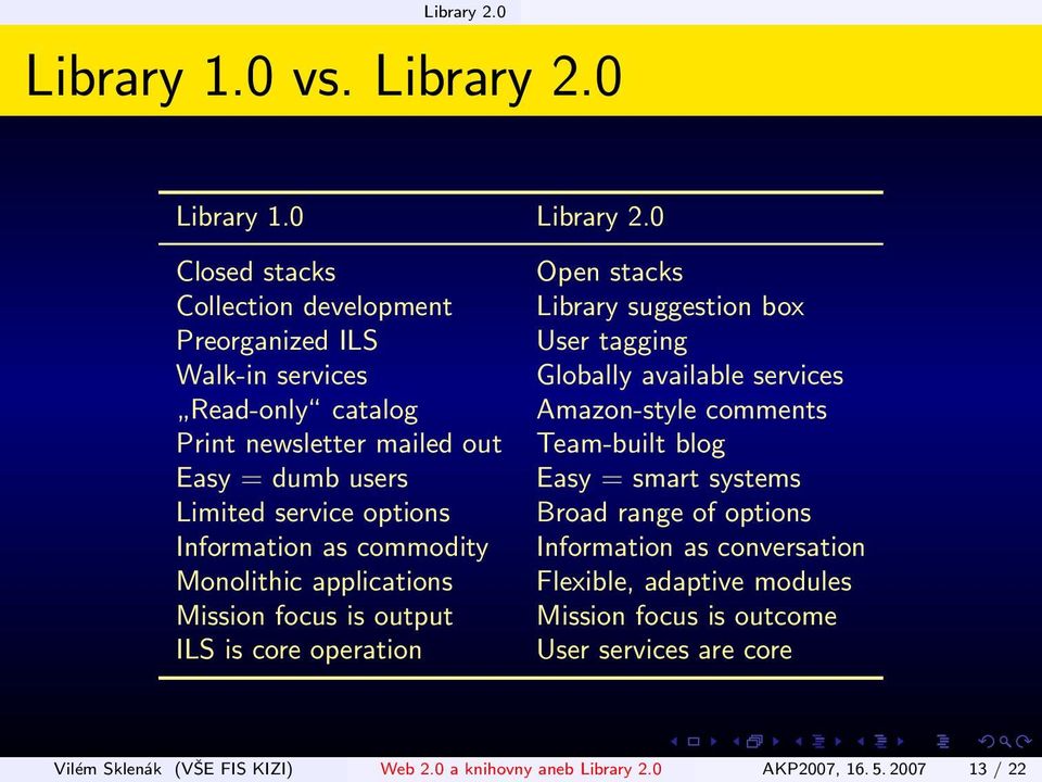 Information as commodity Monolithic applications Mission focus is output ILS is core operation Open stacks Library suggestion box User tagging Globally available