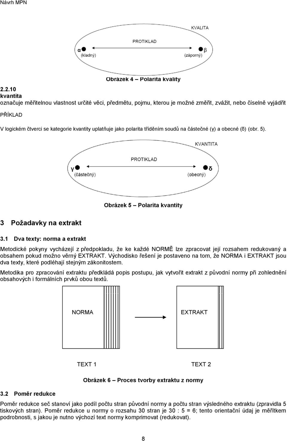 polarita tříděním soudů na částečné (γ) a obecné (δ) (obr. 5). Obrázek 5 Polarita kvantity 3 Požadavky na extrakt 3.